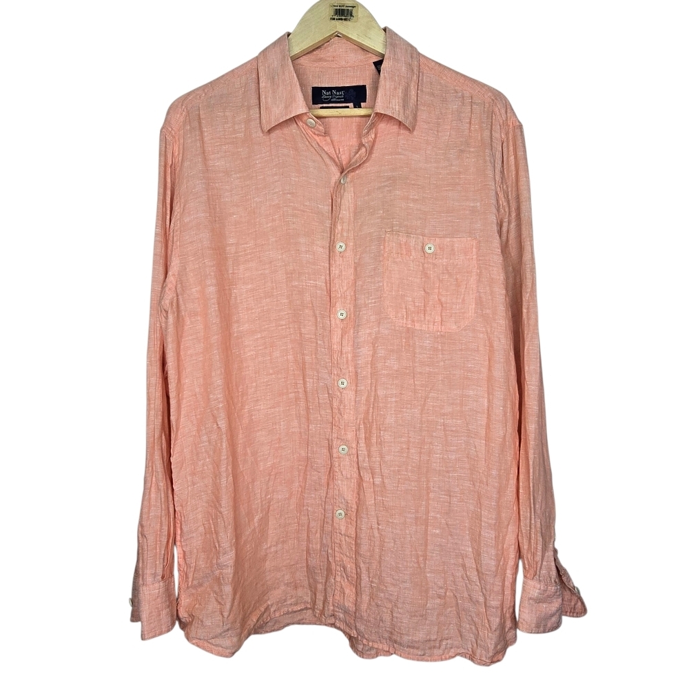 Nat Nast Light Coral Casual Button Down Shirt 100% Linen